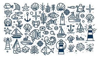 mar vida íconos conjunto ilustración vector