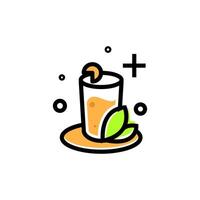 a drink with a slice of lemon and a leaf vector