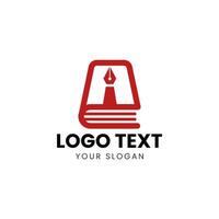 a book logo design with a red book and a pencil vector