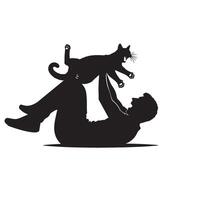 Cat silhouette on white background. Playing cat illustration. cat playing silhouette vector