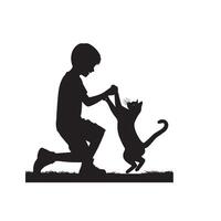 Cat silhouette on white background. Playing cat illustration. cat playing silhouette vector