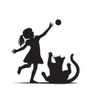 Cat silhouette on white background. Playing cat illustration. cat playing silhouette vector