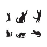 Cat silhouette on white background. Playing cat illustration. cat playing silhouette vector