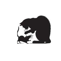 Cat silhouette on white background. Playing cat illustration. cat playing silhouette vector