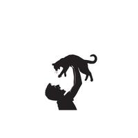 Cat silhouette on white background. Playing cat illustration. cat playing silhouette vector