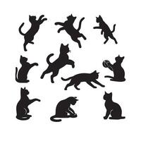 Cat silhouette on white background. Playing cat illustration. cat playing silhouette vector