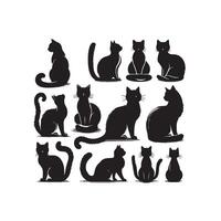 Cat silhouette on white background. Playing cat illustration. cat playing silhouette vector