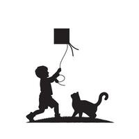 Cat silhouette on white background. Playing cat illustration. cat playing silhouette vector