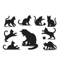 Cat silhouette on white background. Playing cat illustration. cat playing silhouette vector