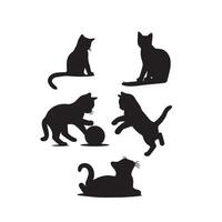 Cat silhouette on white background. Playing cat illustration. cat playing silhouette vector