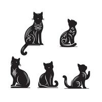 Cat silhouette on white background. Playing cat illustration. cat playing silhouette vector