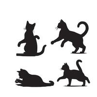 Cat silhouette on white background. Playing cat illustration. cat playing silhouette vector