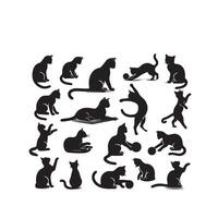 Cat silhouette on white background. Playing cat illustration. cat playing silhouette vector
