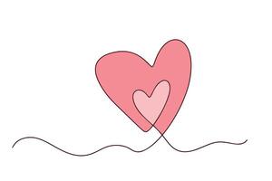 continuo uno línea dibujo de un amor firmar con dos corazones. línea dibujar dos corazones, minimalista amor concepto ilustración. vector