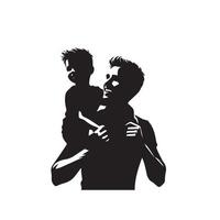 Father and son silhouette on white background. Father and son logo, illustration. vector