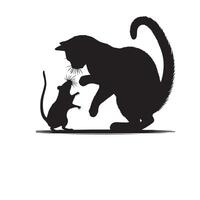 Cat silhouette on white background. Playing cat illustration. cat playing silhouette vector