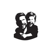 Father and son silhouette on white background. Father and son logo, illustration. vector