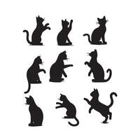 Cat silhouette on white background. Playing cat illustration. cat playing silhouette vector