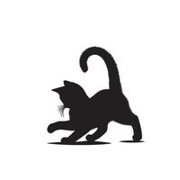 Cat silhouette on white background. Playing cat illustration. cat playing silhouette vector