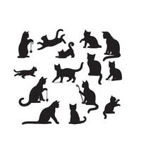 Cat silhouette on white background. Playing cat illustration. cat playing silhouette vector