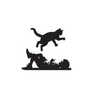 Cat silhouette on white background. Playing cat illustration. cat playing silhouette vector