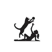 Cat silhouette on white background. Playing cat illustration. cat playing silhouette vector