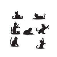 Cat silhouette on white background. Playing cat illustration. cat playing silhouette vector