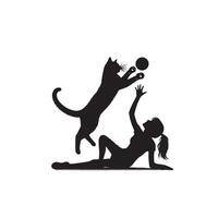 Cat silhouette on white background. Playing cat illustration. cat playing silhouette vector