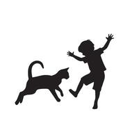 Cat silhouette on white background. Playing cat illustration. cat playing silhouette vector