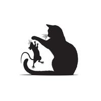 Cat silhouette on white background. Playing cat illustration. cat playing silhouette vector