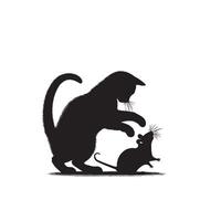 Cat silhouette on white background. Playing cat illustration. cat playing silhouette vector