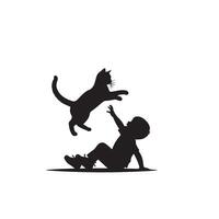 Cat silhouette on white background. Playing cat illustration. cat playing silhouette vector