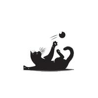 Cat silhouette on white background. Playing cat illustration. cat playing silhouette vector