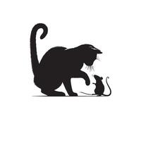 Cat silhouette on white background. Playing cat illustration. cat playing silhouette vector