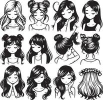 girl hairstyle bundle vector