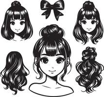 girl hairstyle bundle vector