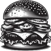 burger illustration in vintage vector