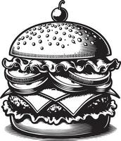 burger illustration in vintage vector