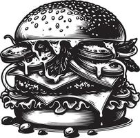 burger illustration in vintage vector