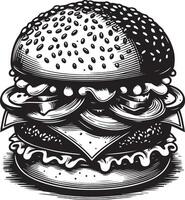 burger illustration in vintage vector