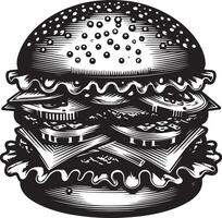 burger illustration in vintage vector