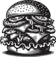 burger illustration in vintage vector