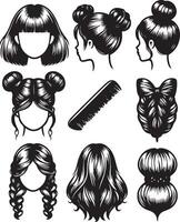 girl hairstyle bundle vector