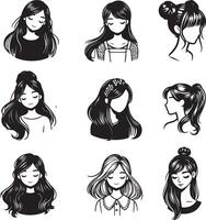 girl hairstyle bundle vector