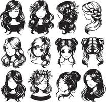 girl hairstyle bundle vector