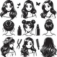 girl hairstyle bundle vector