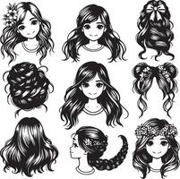 girl hairstyle bundle vector