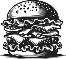 burger illustration in vintage vector