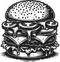 burger illustration in vintage vector