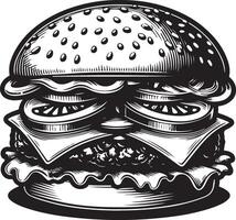 burger illustration in vintage vector